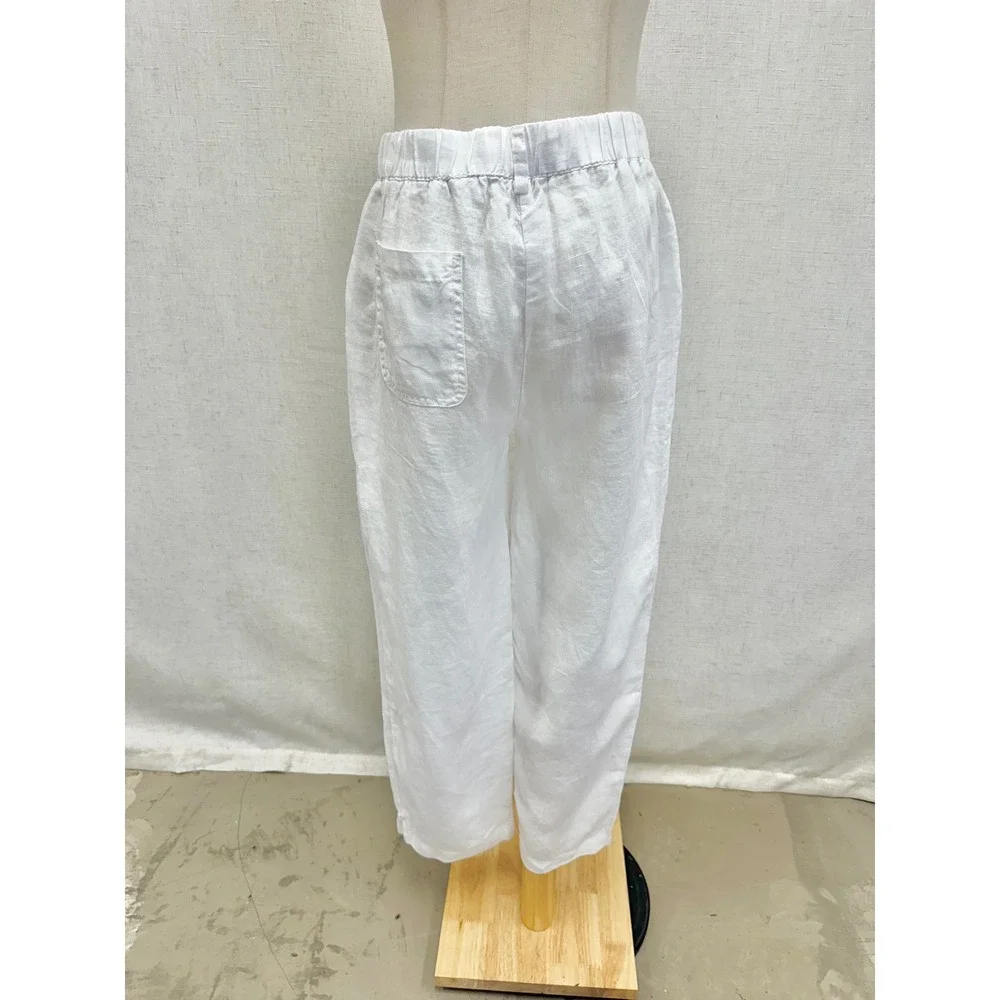 Quince 100% Linen Solid White Elastic Waist Pants Size Small Minimalist‎
